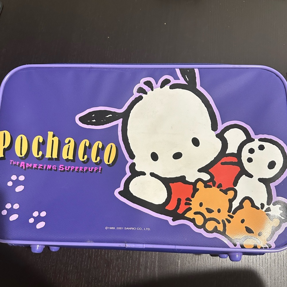 vintage sanrio pochacco suitcase  the amazing superpup! purple 2001 weekender